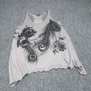 Upload Y2K grey racer back tank top with rose and feather design size medium
